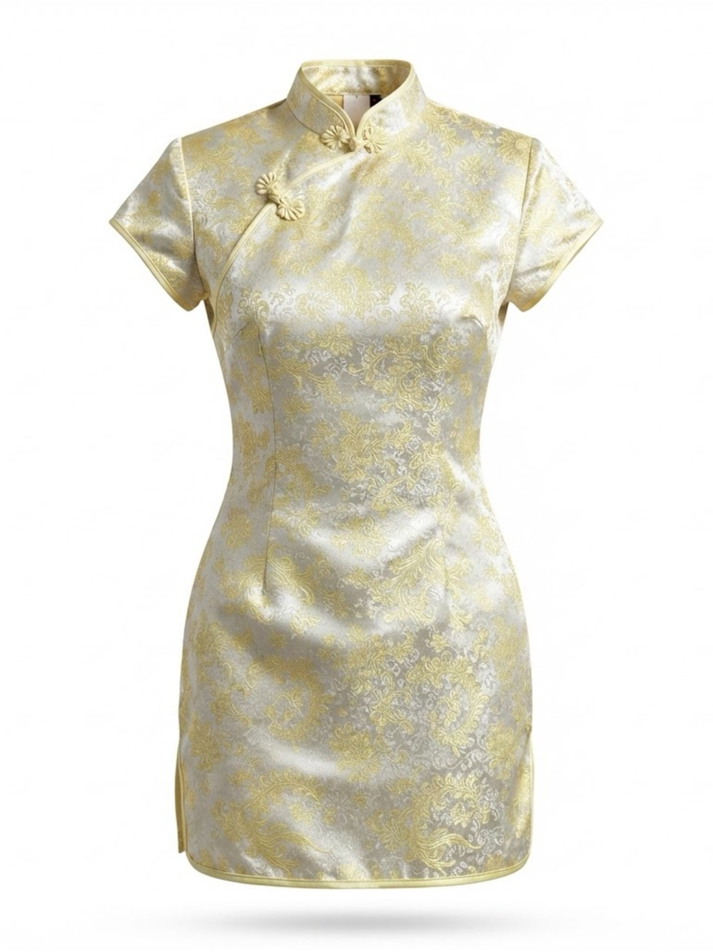 Yellow and sliver  Cheongsam Mini Dress